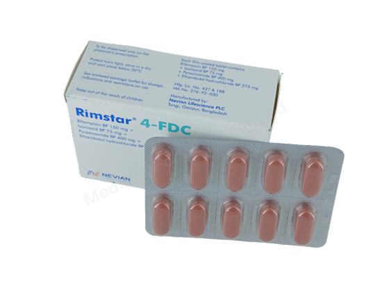 Rimstar 4-FDC- Generic Ethambutol + Isoniazid + Pyrazinamide + Rifampicin- Nevian Lifescience Pharma